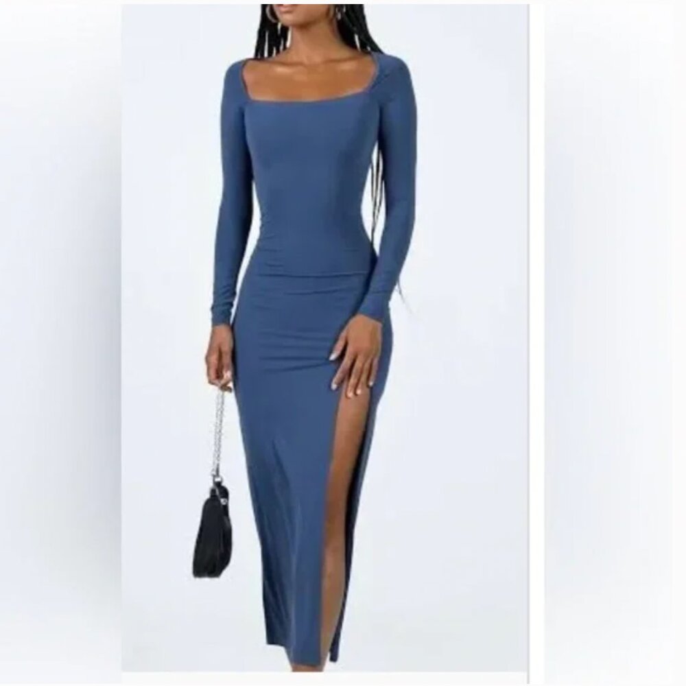 Princess Polly Hayward blue maxi dress with slit Size 4